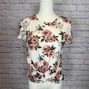Wishful Park Women's M Floral Twist Front Top Stretch Short Sleeve | Cottage